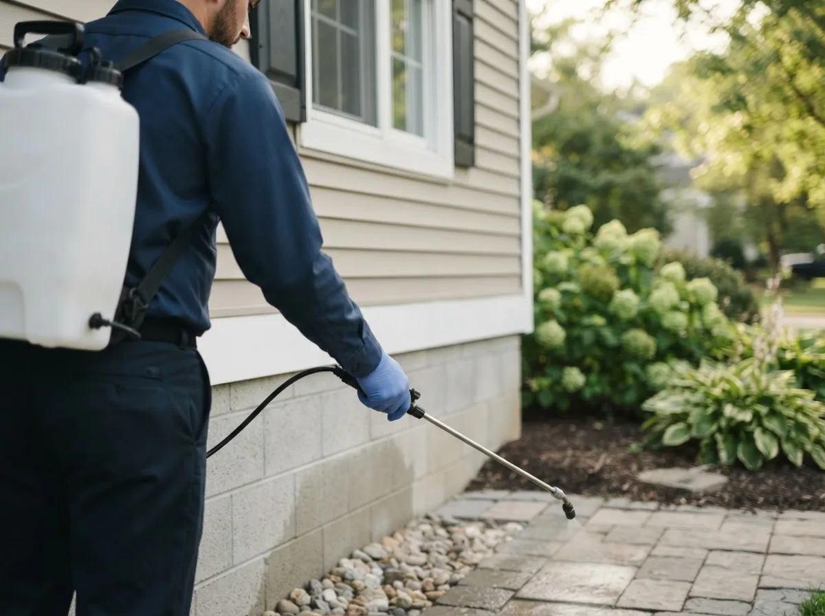 Pest control technician inspecting a home in Camden Point, MO